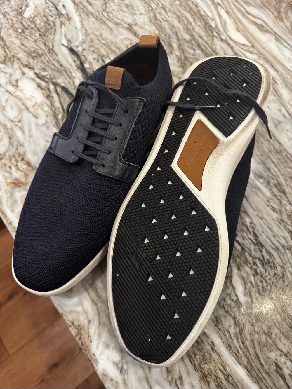 Men's Navy Knit Lace-Up Sneakers with Leather Trim Wolf and Shepherd